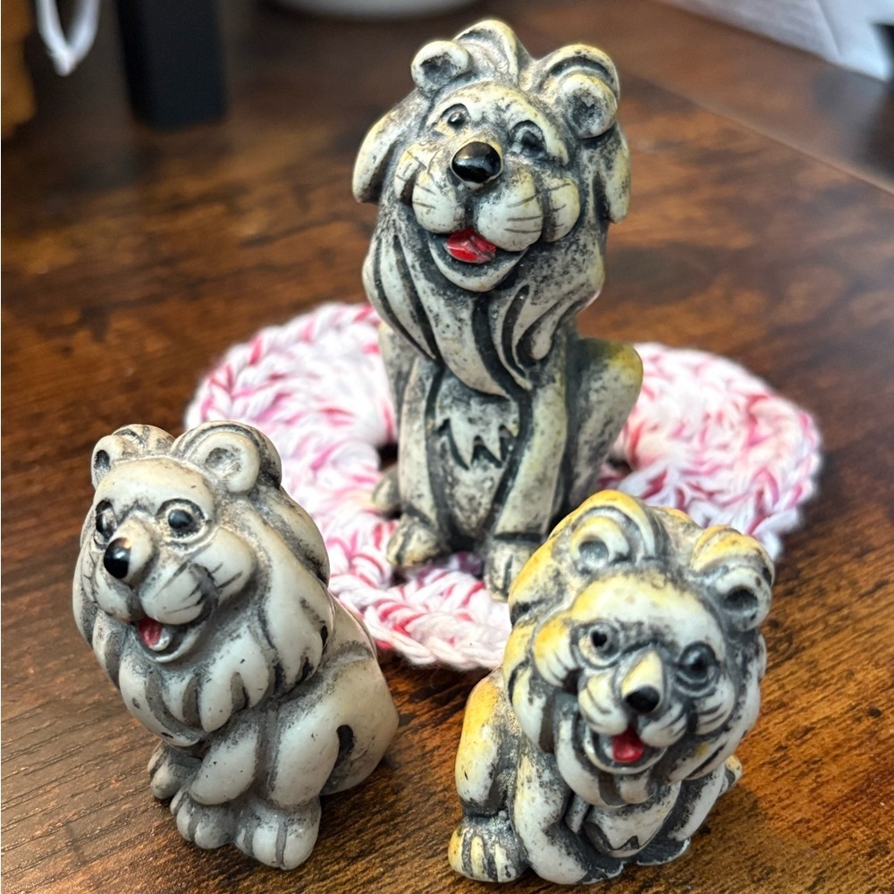 3 Vintage Small Resin Lion Figurines Whimsical Cute